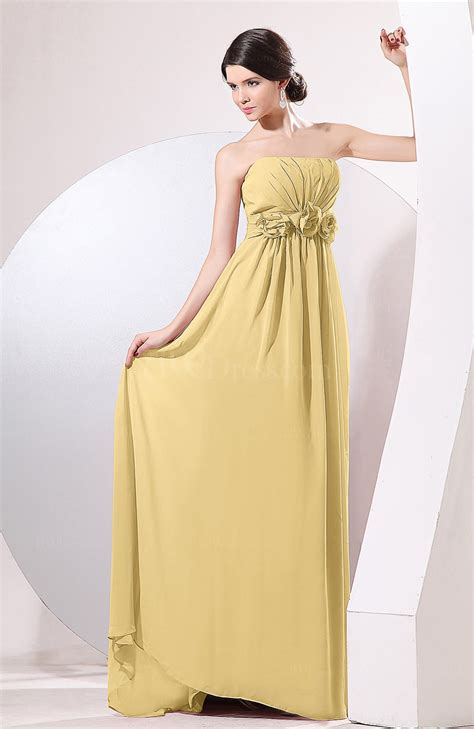 Gold Elegant Empire Strapless Sleeveless Zip up Sweep Train Evening Dresses - UWDress.com