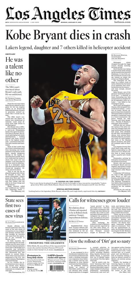 Remembering Kobe Bryant across America's front pages - Poynter