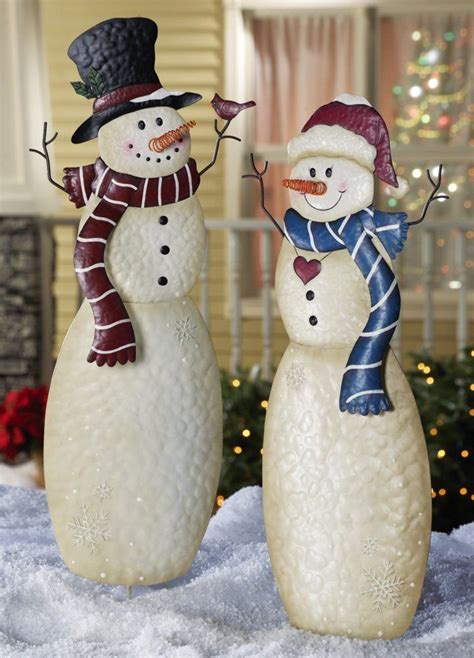 Collections Etc - Holiday Snowmen Outdoor Garden Stakes Mrs. Snowman $14.99 | Outdoor christmas ...