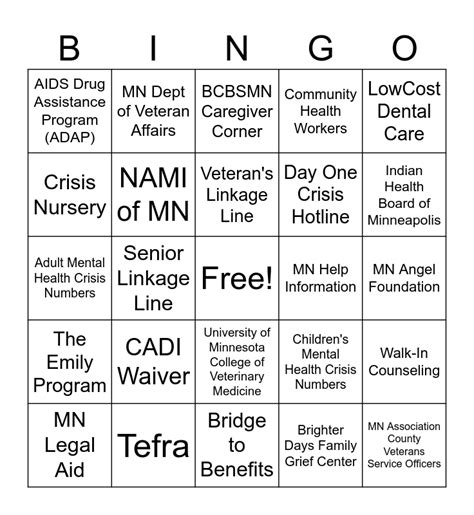 MN Resources Bingo Card