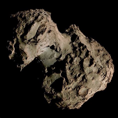 Comet 67P/Churyumov-Gerasimenko in appx. true color. This image was taken by Rosetta OSIRIS-NAC ...