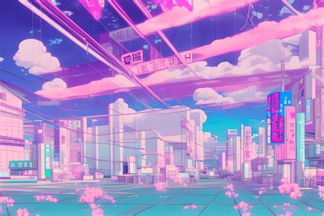 Vaporwave Japanese City Pretty Girl Pastel Pink Pastel Purple Pastel · Creative Fabrica