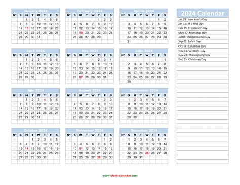 2024 Free Printable Annual Calendar - Nat Kamillah