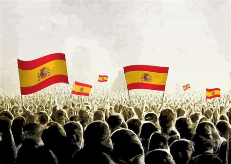 Premium Vector | Crowd with the flags of spain people cheering national ...