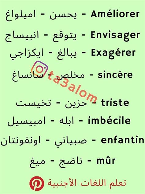 تعلم اللغة الفرنسية | Basic french words, English vocabulary words ...