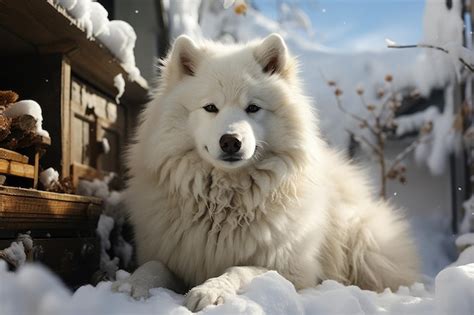 Premium AI Image | dog samoyed snow