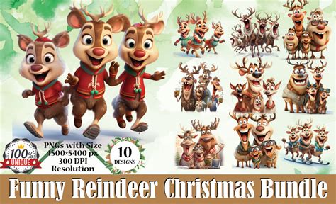 Funny Reindeer Christmas Bundle Graphic by Yeam Leekush · Creative Fabrica