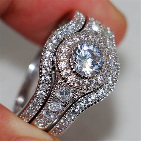 925 Silver luxury bold big wedding Rings set for bridal Women ...