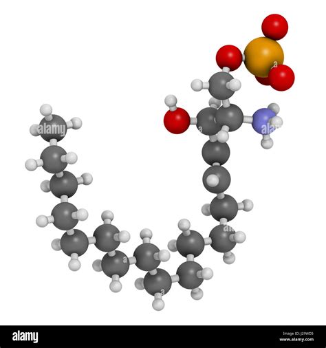Sphingosine-1-phosphate (S1P) signaling molecule. 3D rendering. Atoms ...