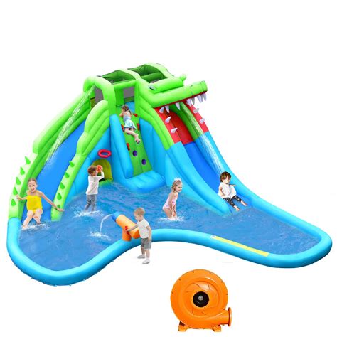 Gymax Crocodile Inflatable Water Slide Park Kids Bounce House w/ Dual ...