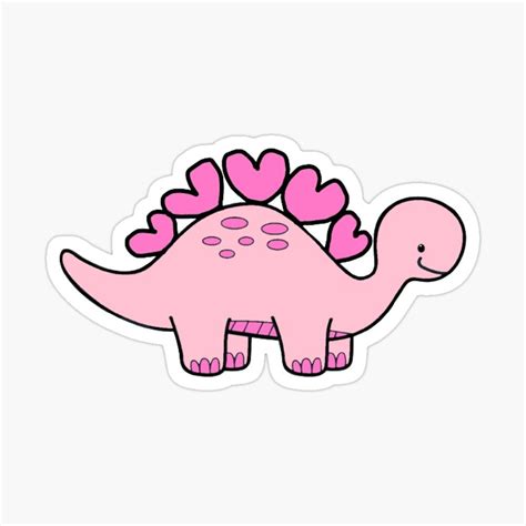 a pink dinosaur sticker with hearts on its head and tail, sitting in ...