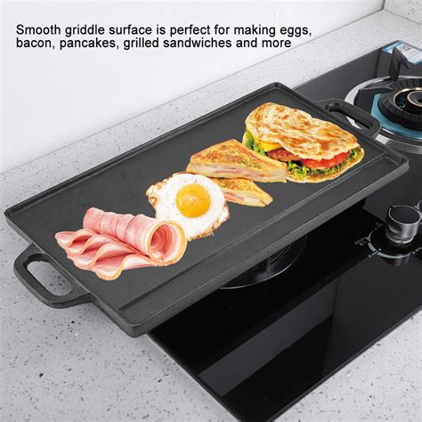 Tebru Non-Stick Cast Iron Grill Griddle Pan Ridged and Flat Double ...