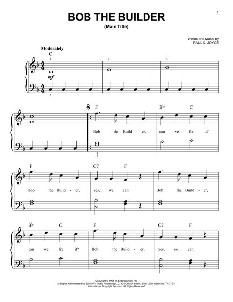 Bob The Builder Intro Theme Song sheet music by Paul Joyce (Easy Piano – 25565)