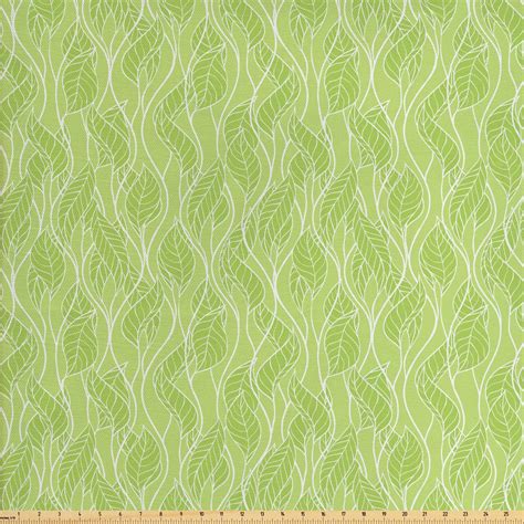 Leaves Fabric by The Yard, Green Leaves with Curvy Twigs Botanical Natural Forest Inspiration ...