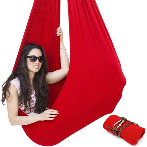 VEVOR Red Sensory Swing Chair Hanging Seat Adjustable Aerial Flying Yoga Hammock Sensory Hammock ...