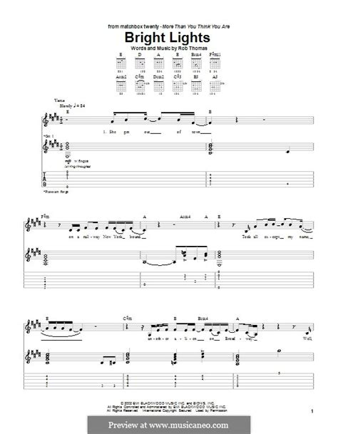 Bright Lights (Matchbox Twenty) by R. Thomas - sheet music on MusicaNeo