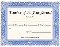 Free Printable Teacher of the Year Award Certificates