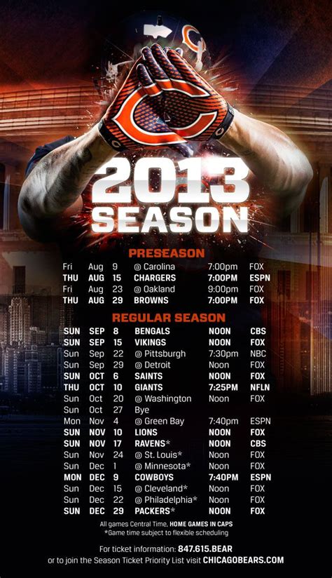 2013 Chicago Bears Schedule. I'm ready for the NFL to be back ...