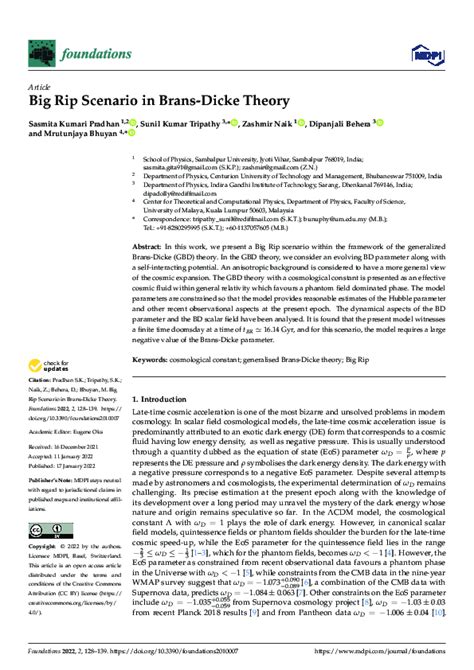 (PDF) Big Rip Scenario in Brans-Dicke Theory | sunil kumar tripathy - Academia.edu