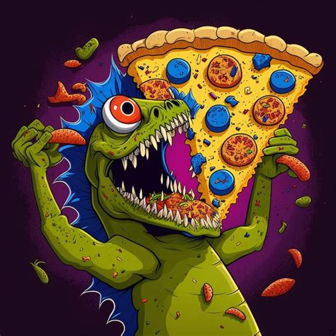 Monster eating a Pizza Vector Illustration | Premium AI-generated image