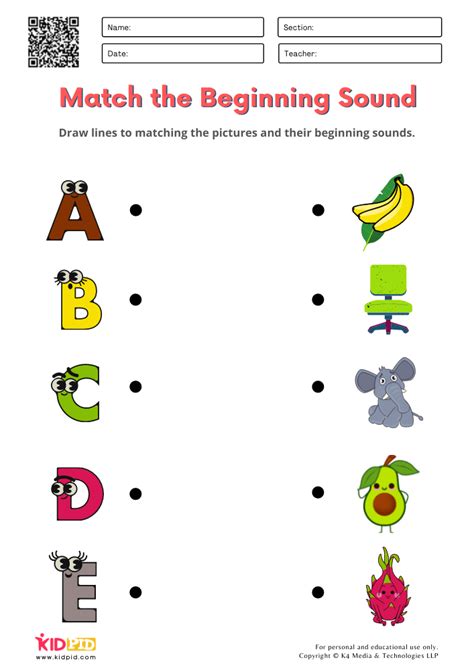 'Match the Beginning Sound' Phonics Worksheets for Kindergarten - Kidpid