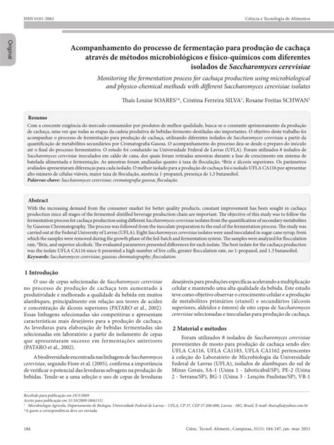 (PDF) Monitoring the fermentation process for cachaça production using microbiological and ...