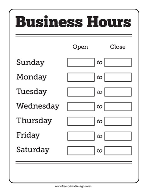 Printable Opening Hours Sign – Free Printable Signs