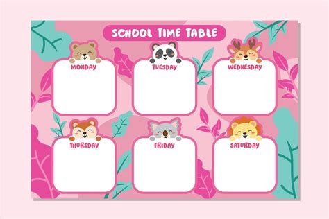 Back to School TimeTable Template Cute Animal Theme 12392145 Vector Art at Vecteezy