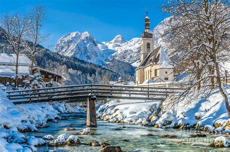 Winter landscape in the Bavarian Alps with church, Ramsau, Germa Photograph by JR Photography ...