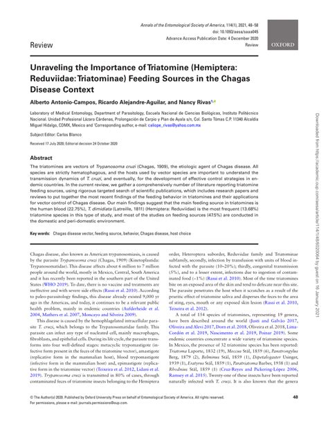 (PDF) Unraveling the Importance of Triatomine (Hemiptera: Reduviidae: Triatominae) Feeding ...