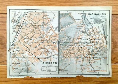 Antique 1925 Giessen and Bad Nauheim Germany Map From - Etsy | Germany ...