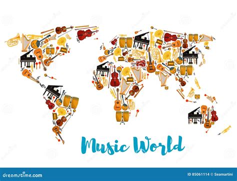 Instruments De Musique Formant La Carte Du Monde Illustration de Vecteur - Illustration du ...