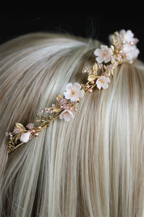 Wild Flowers | A lush gold and blush floral wedding crown | Tania Maras