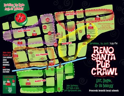 Map of locations for the Santa Pub Crawl in downtown Reno; lots of bars and casinos participate ...