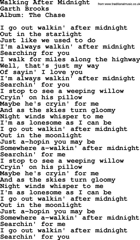 Walking After Midnight, by Garth Brooks - lyrics