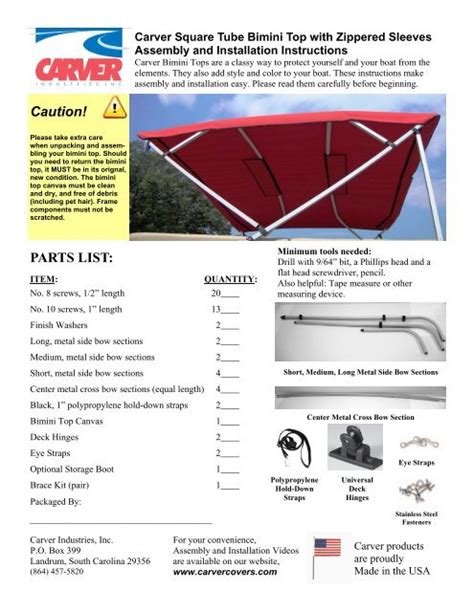 Installation Instructions - Boat Covers