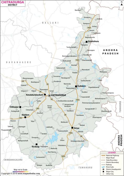 District map of Chitradurga showing major roads, district boundaries ...