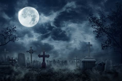 Zombie Rising Out Of A Graveyard cemetery In Spooky dark Night - RBM Lock & Key