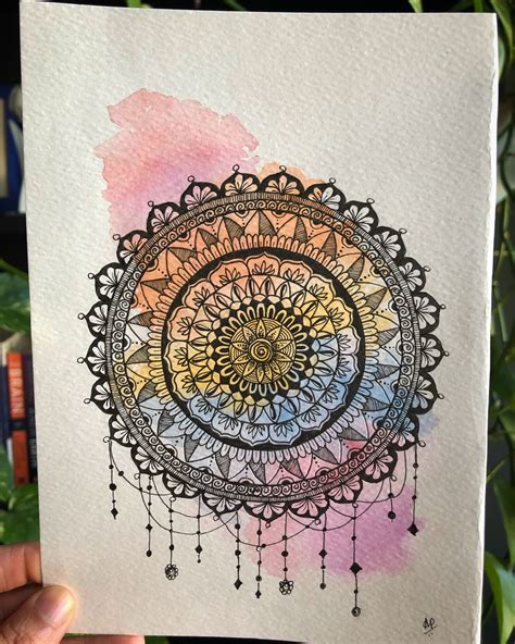 Black Mandala art on watercolor paper. Watercolor mandala. Zentangle doodle. | Watercolor ...