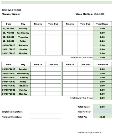 100% Free Timesheet Templates for Clinics - ClockIt