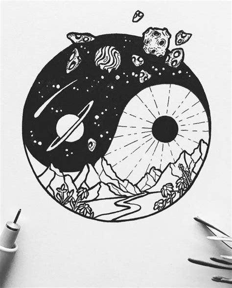 Space drawings, Art drawings, Yin yang art