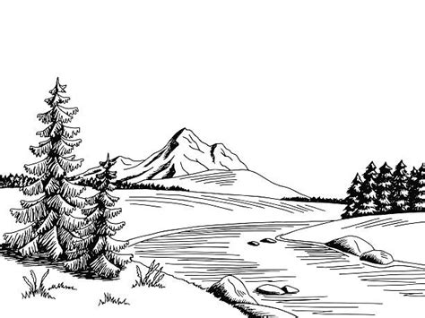 mountain river black and white clipart - Clipground