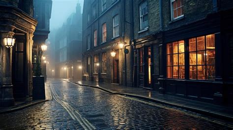 Premium AI Image | Victorian london on a foggy evening with gaslights ...