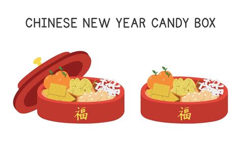 Chinese New Year candy box clipart. Simple Chinese red candy box with candies, fruits, seeds ...