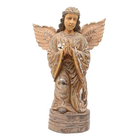 Folk Art Carved Wooden Angel Statue | EBTH