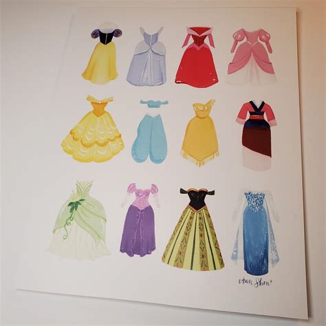 Ann Shen Poster Art Disney Princess Dresses 11x14 Aurora Cinderella ...