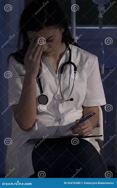 Tired Doctor Working Night Shift Stock Photo - Image of female, sickness: 65476580