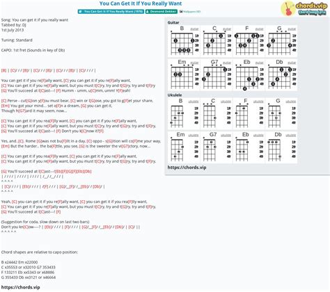 Chord: You Can Get It If You Really Want - tab, song lyric, sheet, guitar, ukulele | chords.vip