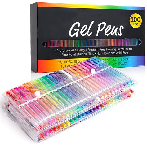 100 Pcs Gel Pen Set Colored Gel Pens WaterColoring Pen Gifts for Kids ...