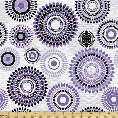 Purple and Black Fabric by the Yard, Scattered Round Big and Small with Mandala Inspired Design ...